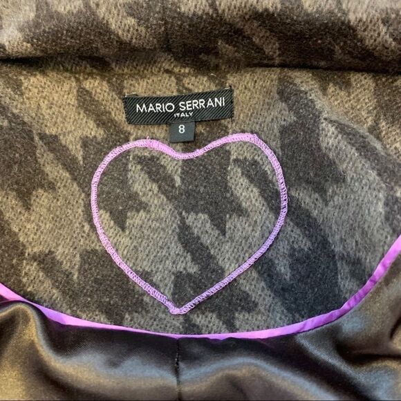 Mario Serrani brown black houndstooth winter coat attached scarf Sz 8 - Picture 8 of 10